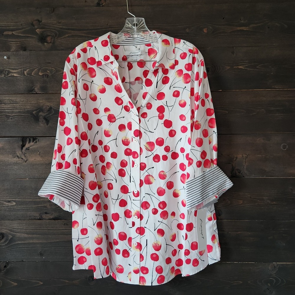 Foxcroft Mary Sweet Cherries Wrinkle Free Button Up Shirt 20W 3/4 Sleeves NWT - Picture 5 of 13